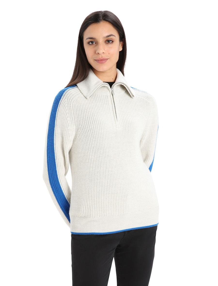 Chandails Icebreaker Merino Lodge Long Sleeve Half Zip Femme Blanche Bleu | FR 1622YXFU